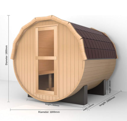 Haven Premium All-Weather Outdoor Pinewood Barrel Sauna Kit With 4.5KW Heater And Tempered Glass Window [Made-To-Order] (SAK91462)