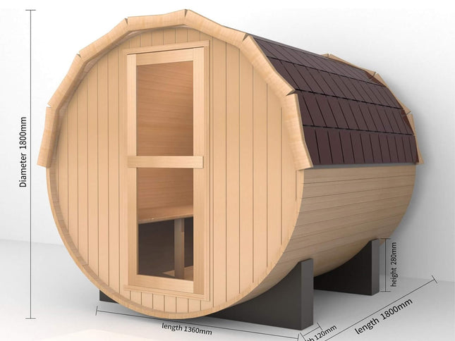 Haven Premium All-Weather Outdoor Pinewood Barrel Sauna Kit With 4.5KW Heater And Tempered Glass Window [Made-To-Order] (SAK91462)