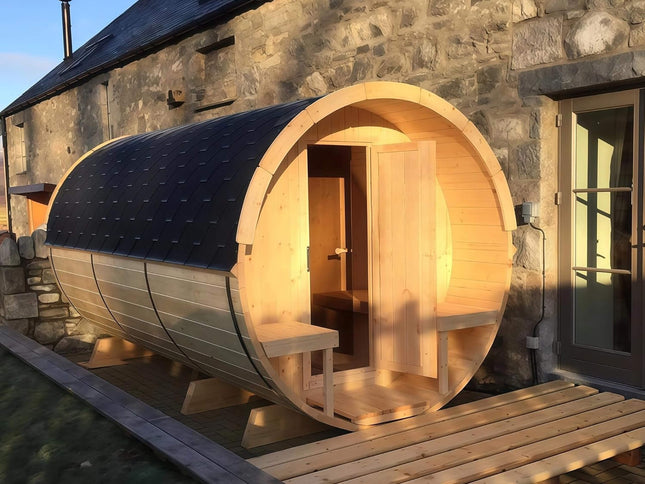 Haven Premium All-Weather Outdoor Pinewood Barrel Sauna Kit With 4.5KW Heater And Tempered Glass Window [Made-To-Order] (SAK91462)