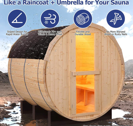 Haven Premium All-Weather Outdoor Pinewood Barrel Sauna Kit With 4.5KW Heater And Tempered Glass Window [Made-To-Order] (SAK91462)