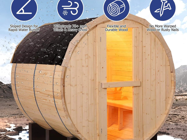 Haven Premium All-Weather Outdoor Pinewood Barrel Sauna Kit With 4.5KW Heater And Tempered Glass Window [Made-To-Order] (SAK91462)