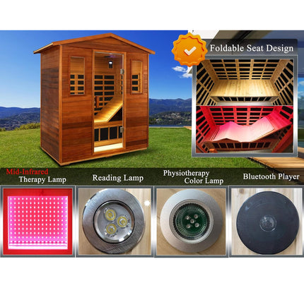 Vanta Luxury 3-Person Outdoor Mahogany Full Spectrum Ultra-Low EMF FAR Infrared Sauna With Chromotherapy And Bluetooth Speakers (SAK83460)
