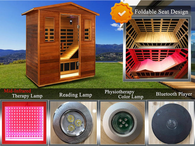 Vanta Luxury 3-Person Outdoor Mahogany Full Spectrum Ultra-Low EMF FAR Infrared Sauna With Chromotherapy And Bluetooth Speakers (SAK83460)