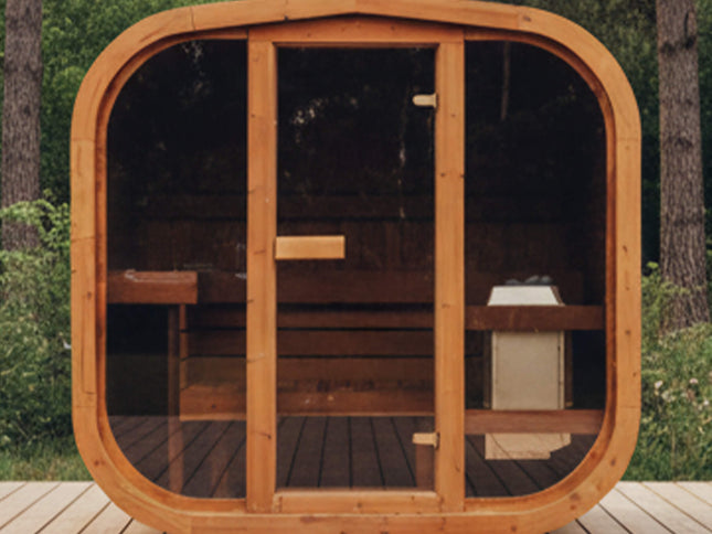 Premium 3-Person Outdoor Scandinavian ThermoWood Cube Sauna Kit With LED Lighting (SAK47582)