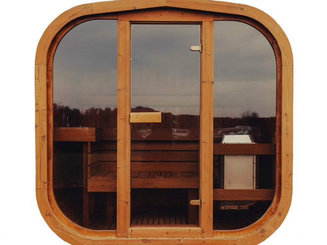 Premium 3-Person Outdoor Scandinavian ThermoWood Cube Sauna Kit With LED Lighting (SAK47582)