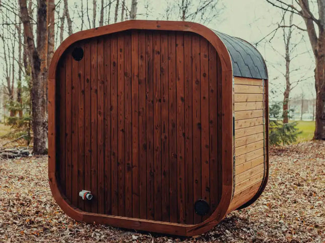 Premium 3-Person Outdoor Scandinavian ThermoWood Cube Sauna Kit With LED Lighting (SAK47582)