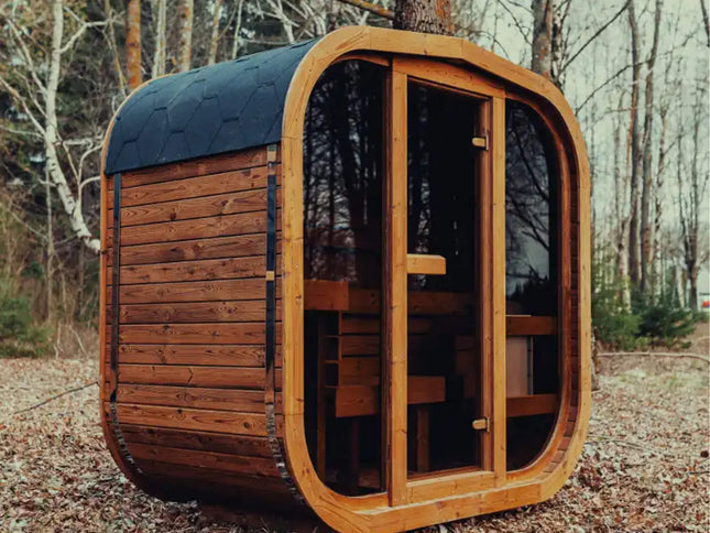 Premium 3-Person Outdoor Scandinavian ThermoWood Cube Sauna Kit With LED Lighting (SAK47582)