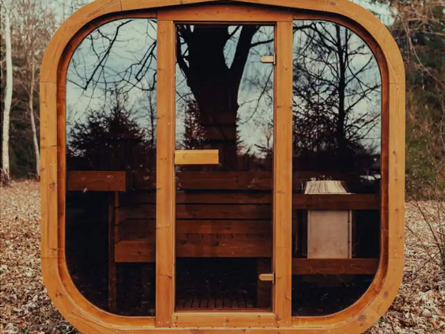 Premium 3-Person Outdoor Scandinavian ThermoWood Cube Sauna Kit With LED Lighting (SAK47582)