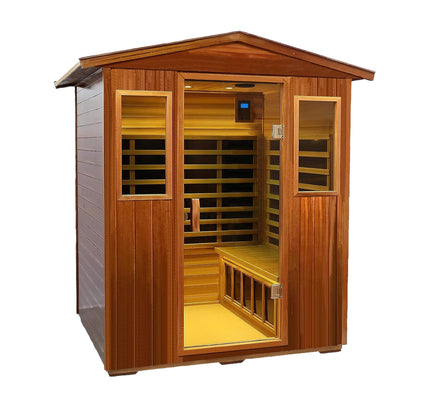 Moretti 4-Person Outdoor Mahogany Full Spectrum Ultra-Low EMF FAR Infrared Sauna With Chromotherapy And Bluetooth Speakers (SAK98263)