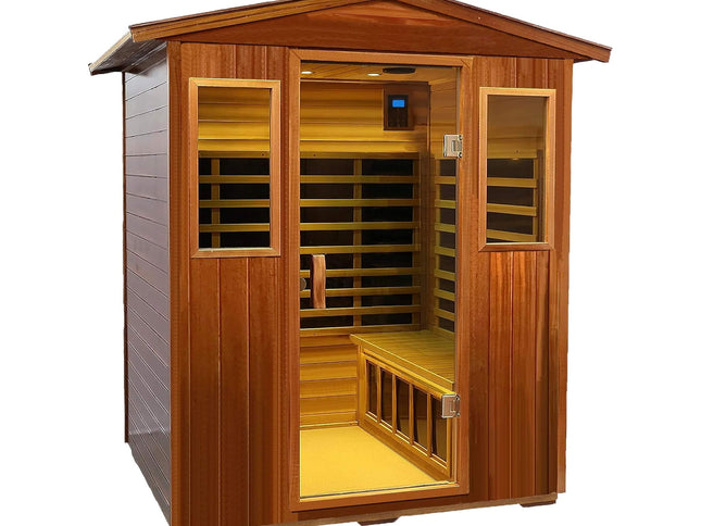 Moretti 4-Person Outdoor Mahogany Full Spectrum Ultra-Low EMF FAR Infrared Sauna With Chromotherapy And Bluetooth Speakers (SAK98263)