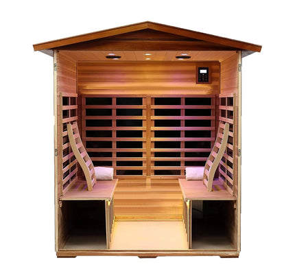 Moretti 4-Person Outdoor Mahogany Full Spectrum Ultra-Low EMF FAR Infrared Sauna With Chromotherapy And Bluetooth Speakers (SAK98263)