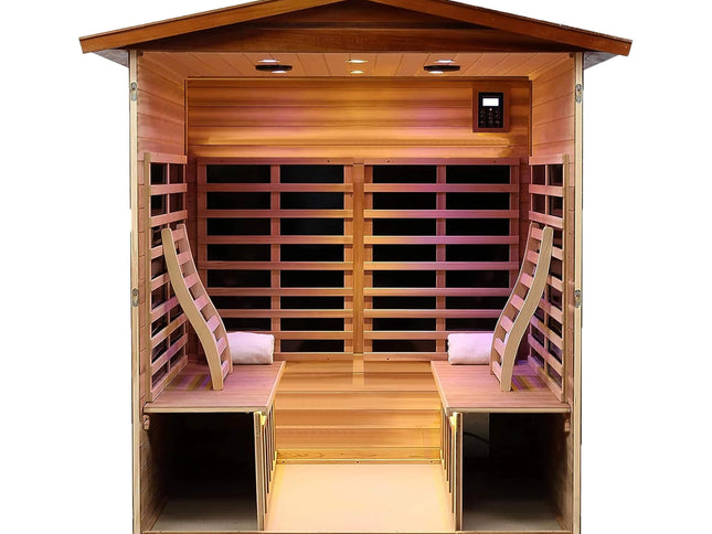 Moretti 4-Person Outdoor Mahogany Full Spectrum Ultra-Low EMF FAR Infrared Sauna With Chromotherapy And Bluetooth Speakers (SAK98263)