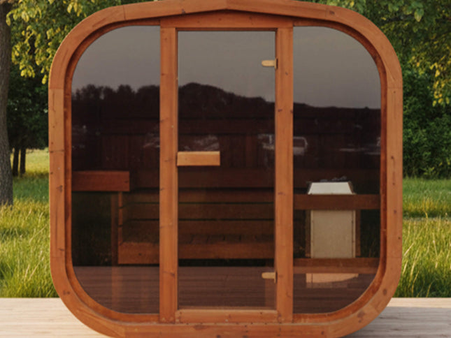 Premium 4-Person Outdoor Scandinavian ThermoWood Cube Sauna Kit With LED Lighting (SAK25470)