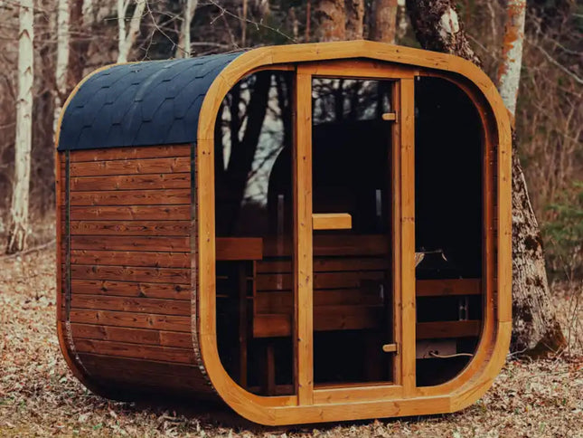 Premium 4-Person Outdoor Scandinavian ThermoWood Cube Sauna Kit With LED Lighting (SAK25470)