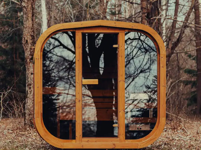 Premium 4-Person Outdoor Scandinavian ThermoWood Cube Sauna Kit With LED Lighting (SAK25470)