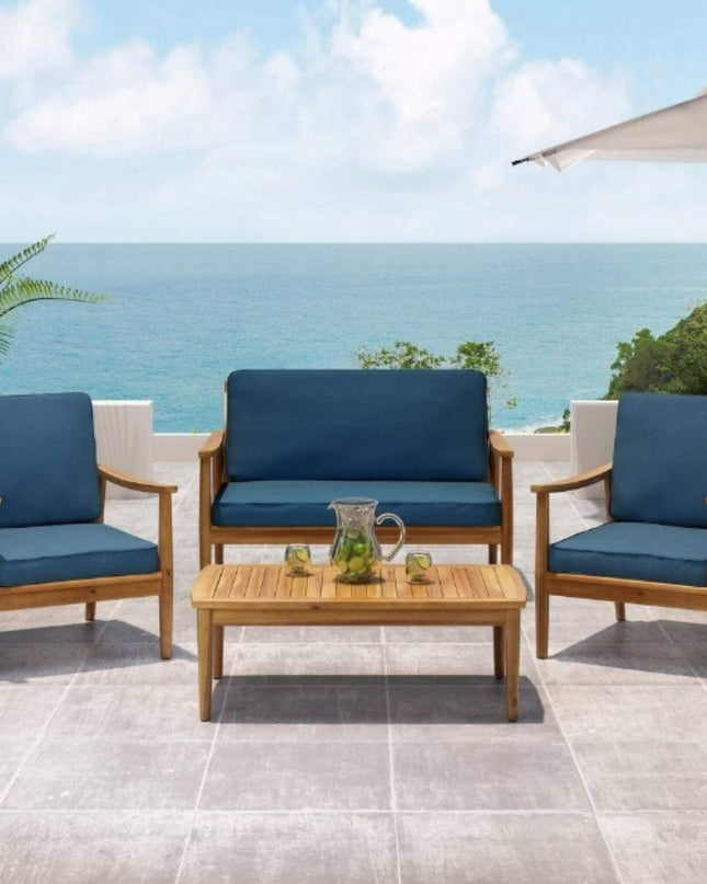 Alora Premium 4-Piece Wooden Outdoor Patio Conversation Seating Set With Cushions