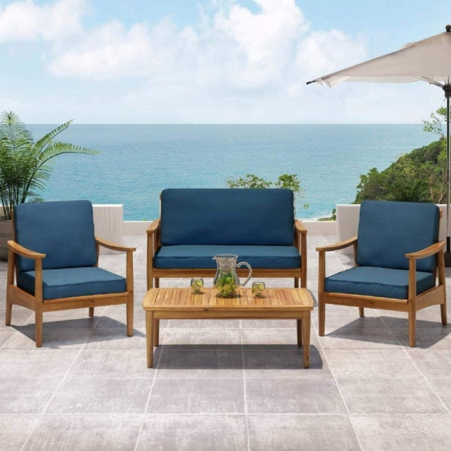 Alora Premium 4-Piece Wooden Outdoor Patio Conversation Seating Set With Cushions
