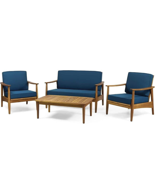 Alora Premium 4-Piece Wooden Outdoor Patio Conversation Seating Set With Cushions