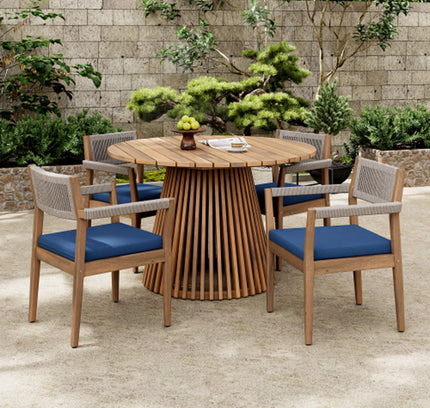 Alora Premium 5-Piece Outdoor Acacia Wood Patio Furniture Set With Braided Dining Chairs, Cushions, And Dining Table
