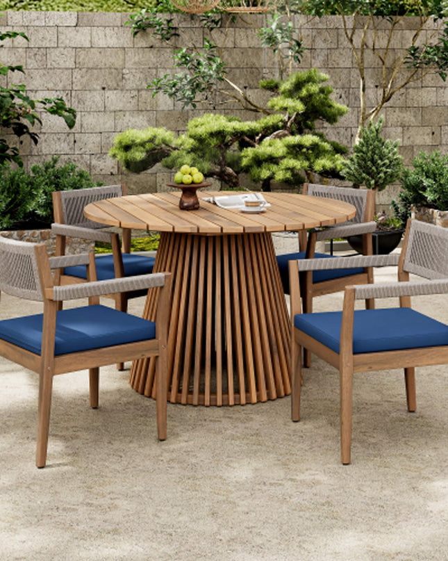 Alora Premium 5-Piece Outdoor Acacia Wood Patio Furniture Set With Braided Dining Chairs, Cushions, And Dining Table