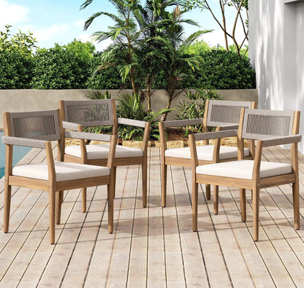 Alora Premium 5-Piece Outdoor Acacia Wood Patio Furniture Set With Braided Dining Chairs, Cushions, And Dining Table