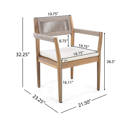 Alora Premium 5-Piece Outdoor Acacia Wood Patio Furniture Set With Braided Dining Chairs, Cushions, And Dining Table