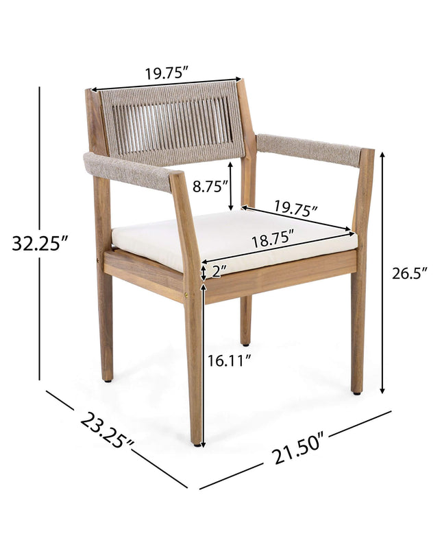 Alora Premium 5-Piece Outdoor Acacia Wood Patio Furniture Set With Braided Dining Chairs, Cushions, And Dining Table