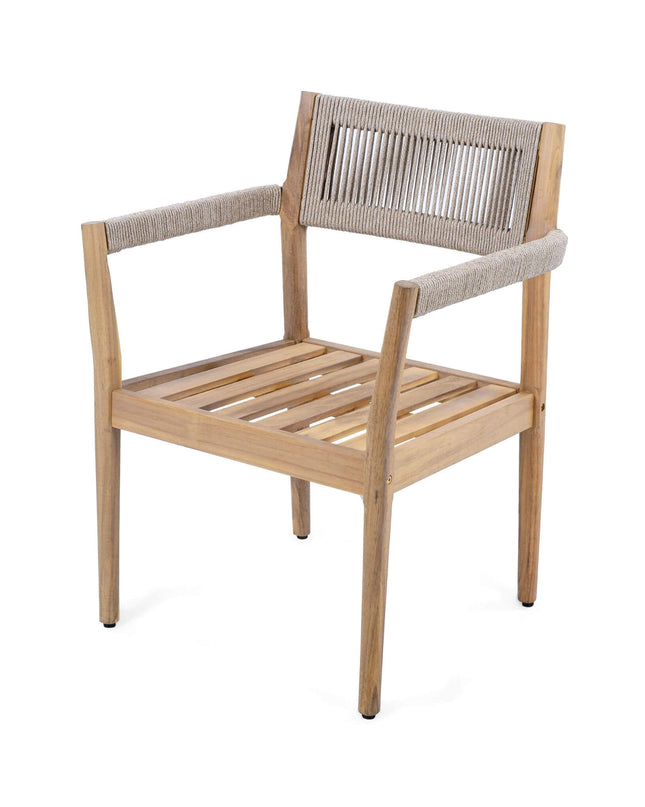 Alora Premium 5-Piece Outdoor Acacia Wood Patio Furniture Set With Braided Dining Chairs, Cushions, And Dining Table