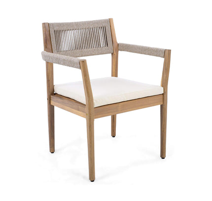 Alora Premium 5-Piece Outdoor Acacia Wood Patio Furniture Set With Braided Dining Chairs, Cushions, And Dining Table