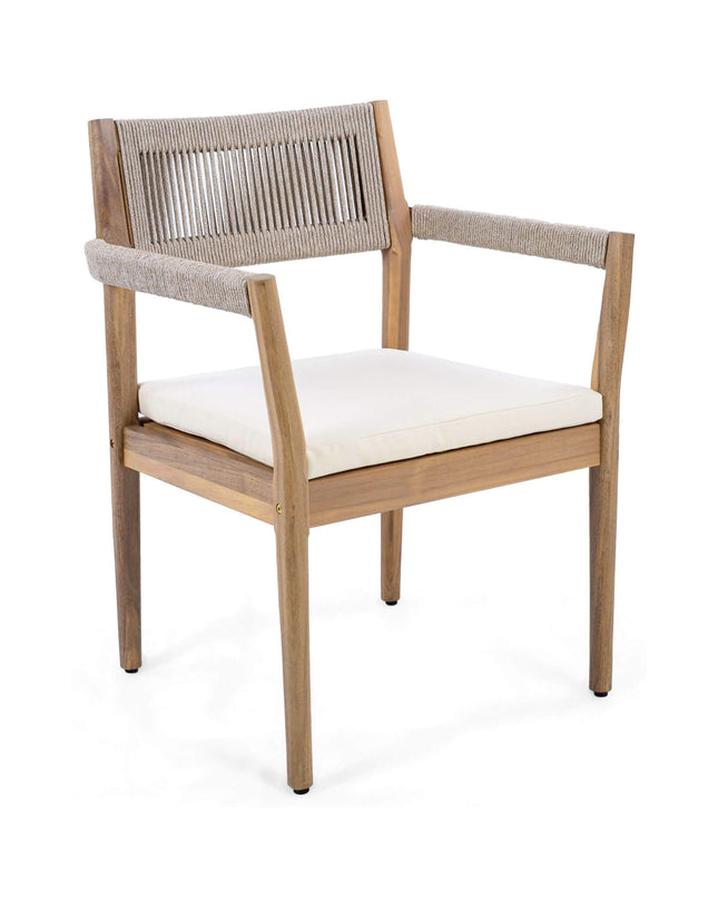 Alora Premium 5-Piece Outdoor Acacia Wood Patio Furniture Set With Braided Dining Chairs, Cushions, And Dining Table