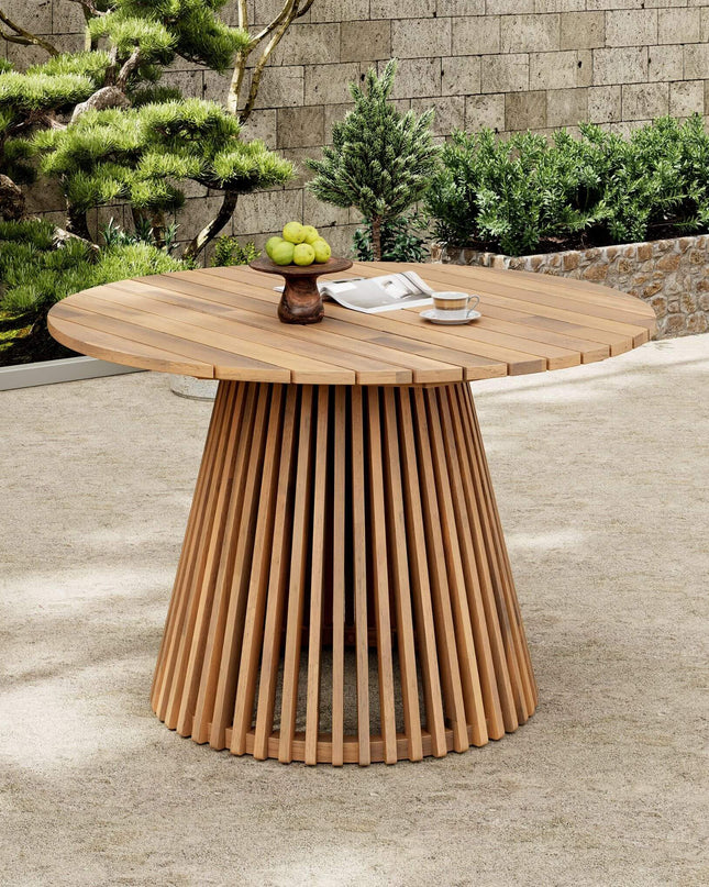 Alora Premium 5-Piece Outdoor Acacia Wood Patio Furniture Set With Braided Dining Chairs, Cushions, And Dining Table