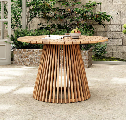 Alora Premium 5-Piece Outdoor Acacia Wood Patio Furniture Set With Braided Dining Chairs, Cushions, And Dining Table