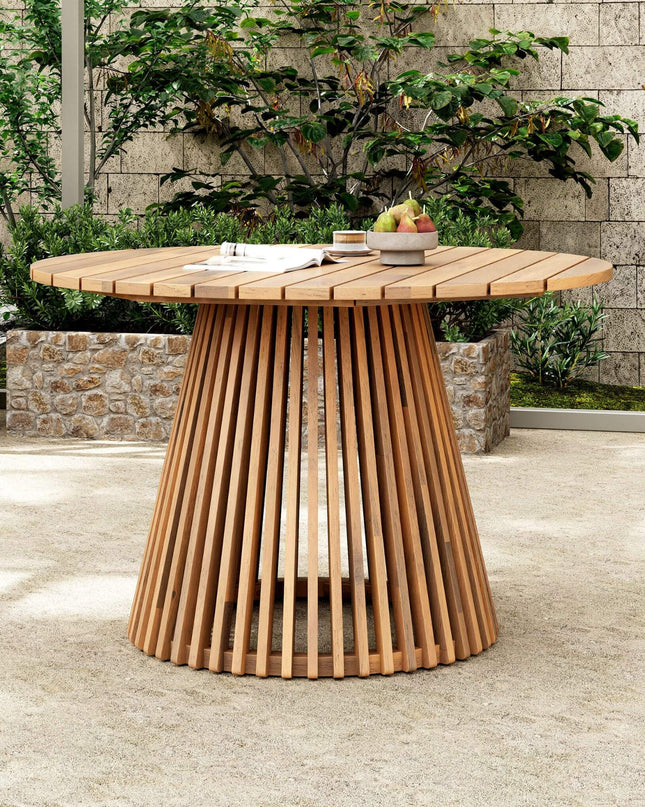 Alora Premium 5-Piece Outdoor Acacia Wood Patio Furniture Set With Braided Dining Chairs, Cushions, And Dining Table