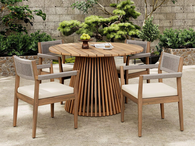Alora 5-Piece Acacia Wood Outdoor Dining Set with Braided Chairs & Cushions