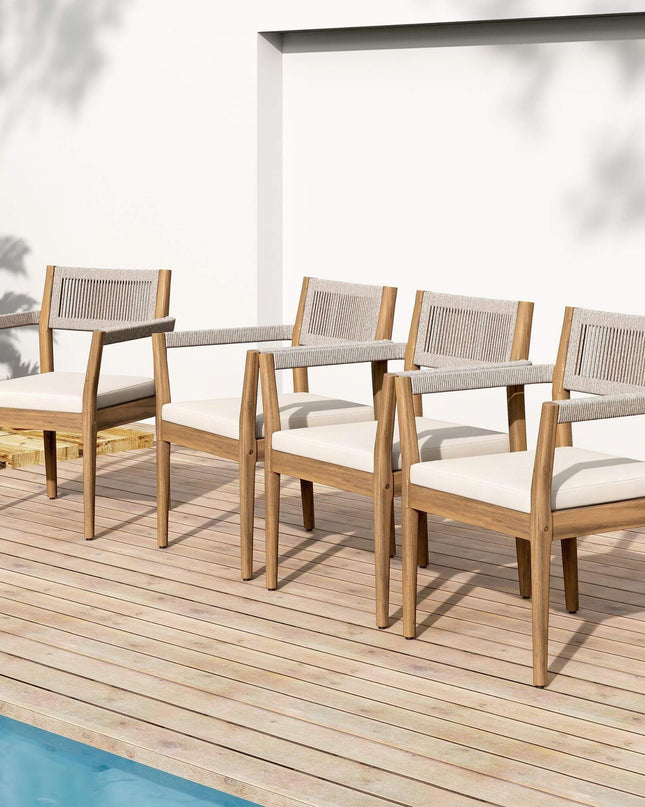 Alora Premium 5-Piece Outdoor Acacia Wood Patio Furniture Set With Braided Dining Chairs, Cushions, And Dining Table