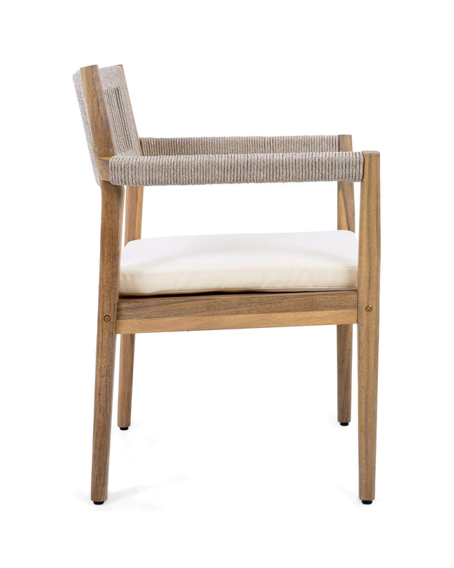 Alora Premium 5-Piece Outdoor Acacia Wood Patio Furniture Set With Braided Dining Chairs, Cushions, And Dining Table