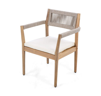 Alora Premium 5-Piece Outdoor Acacia Wood Patio Furniture Set With Braided Dining Chairs, Cushions, And Dining Table