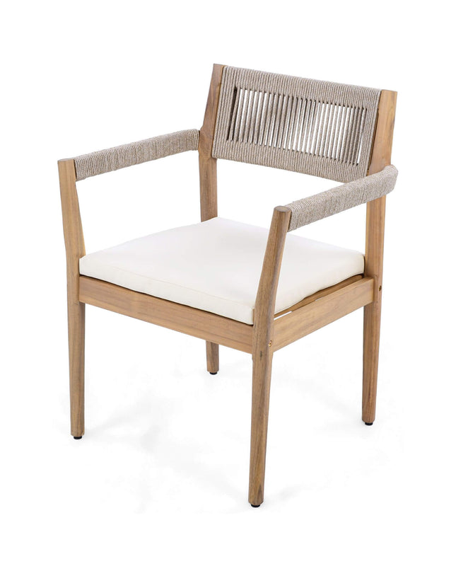 Alora Premium 5-Piece Outdoor Acacia Wood Patio Furniture Set With Braided Dining Chairs, Cushions, And Dining Table