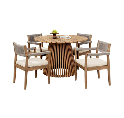 Alora Premium 5-Piece Outdoor Acacia Wood Patio Furniture Set With Braided Dining Chairs, Cushions, And Dining Table
