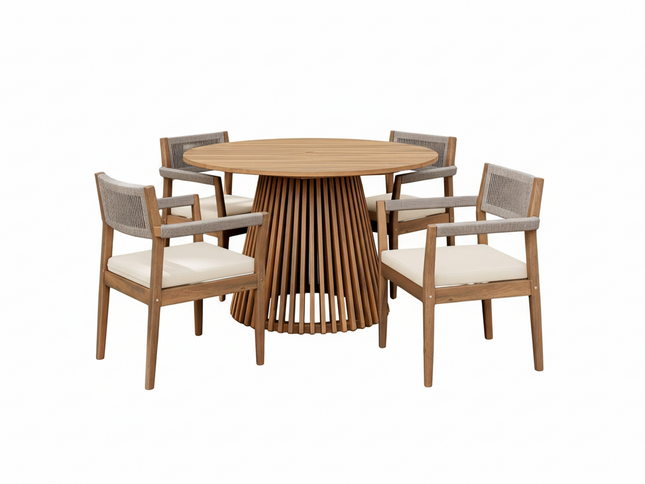 Alora 5-Piece Acacia Wood Outdoor Dining Set with Braided Chairs & Cushions