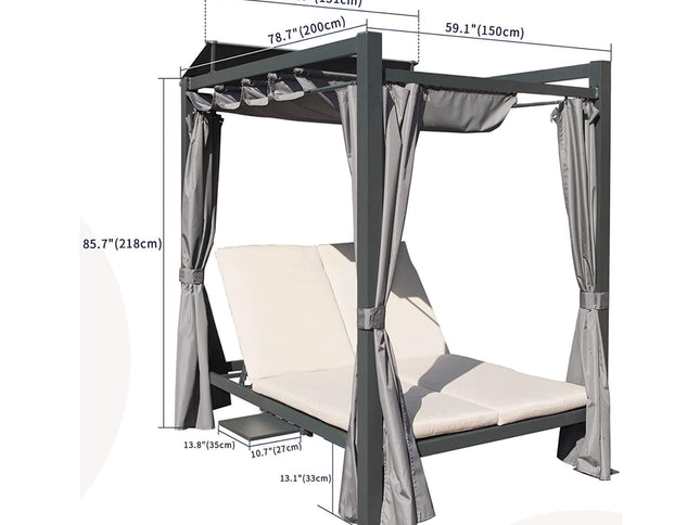Premium Aluminum Outdoor Patio Daybed With Retractable Canopy And Double Chaise Lounge (SAK17682)