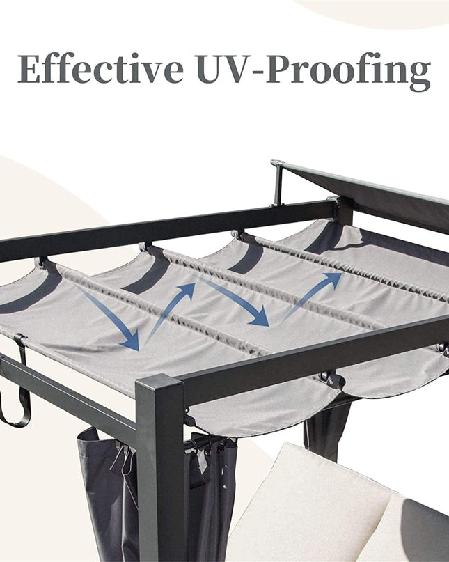 Alora Premium Aluminum Outdoor Patio Daybed With Retractable Canopy And Double Chaise Lounge