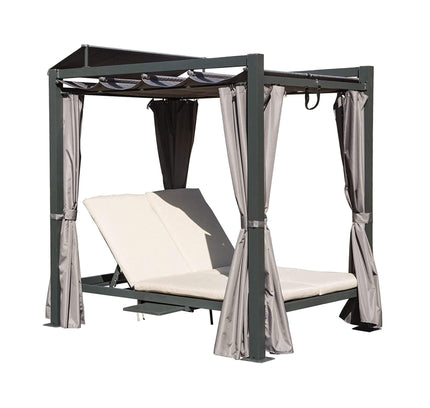 Alora Premium Aluminum Outdoor Patio Daybed With Retractable Canopy And Double Chaise Lounge