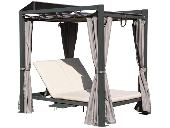 Alora Premium Aluminum Outdoor Patio Daybed With Retractable Canopy And Double Chaise Lounge