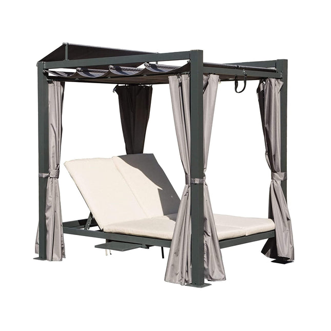 Alora Premium Aluminum Outdoor Patio Daybed With Retractable Canopy And Double Chaise Lounge