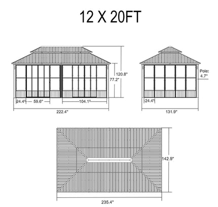 Alora Prestige Premium Hardtop Double Top Outdoor Patio Solarium Sunroom (SAK43078)
