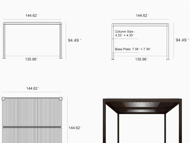 Alora Premium Outdoor Aluminum Louvered Patio Pergola With LED Lights [PERGOLA ONLY] (SAK24896)