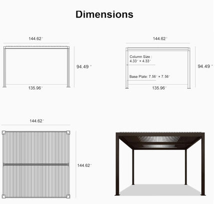Premium Outdoor Aluminum Louvered Patio Pergola With LED Lights [PERGOLA ONLY] (SAK24896)