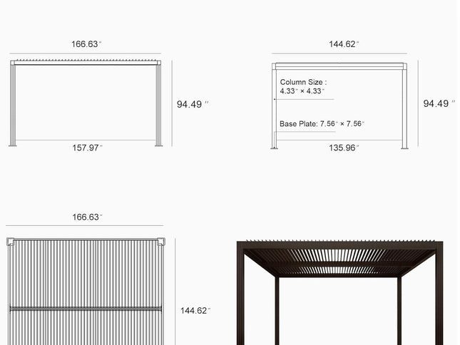 Alora Premium Outdoor Aluminum Louvered Patio Pergola With LED Lights [PERGOLA ONLY] (SAK24896)