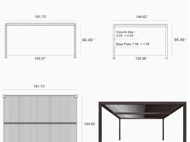 Alora Premium Outdoor Aluminum Louvered Patio Pergola With LED Lights [PERGOLA ONLY] (SAK24896)